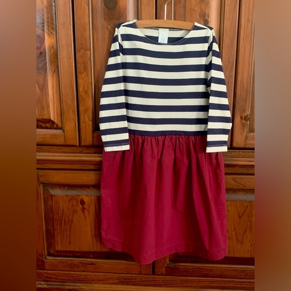 Crewcuts Other - Crewcuts Girl’s 8 M Striped cotton Dress blue white burgundy Red J.Crew Holiday